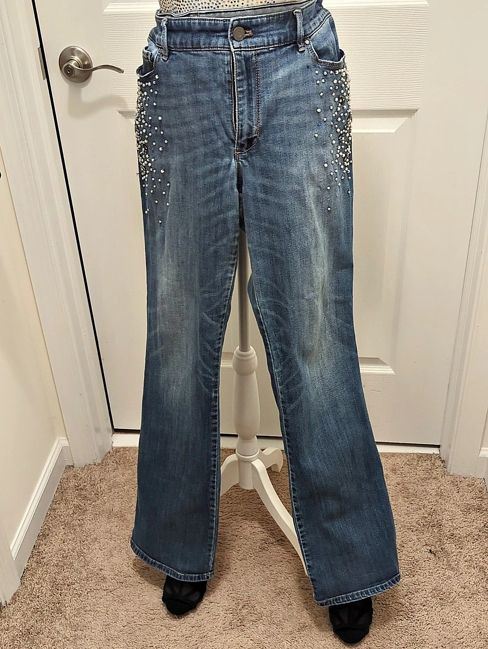 INC Embellished Straight Leg Jeans in Blue